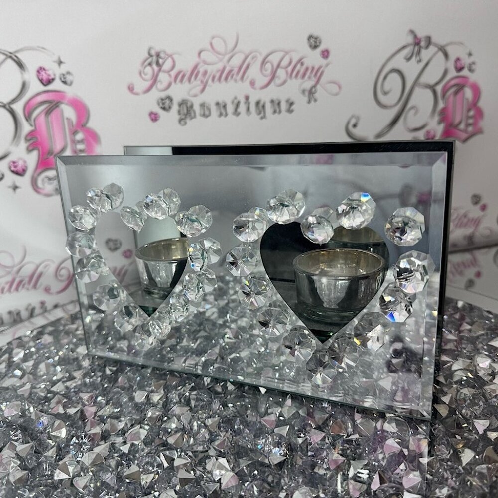 Crystal Heart Candle Holder bling rhinestone hearts glass mirror glam luxe
